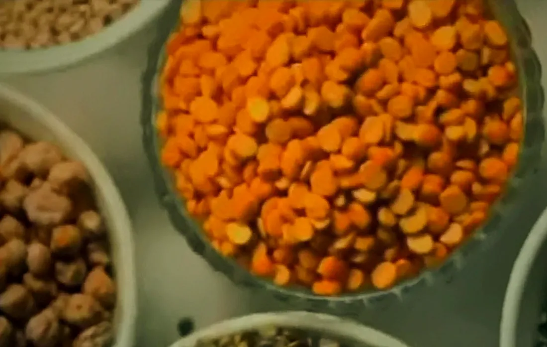 Bowls of tur dal, urad and kala chana